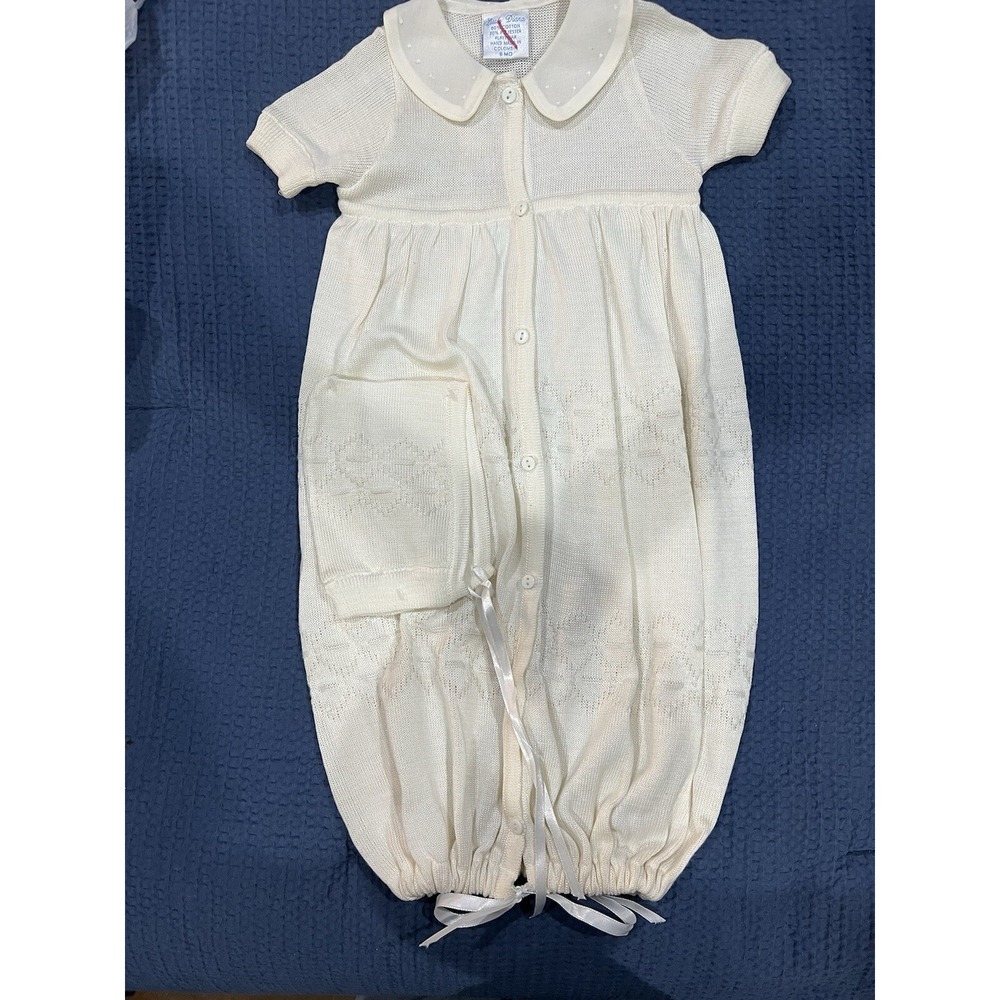 Unisex Christening Gawn Off White Size 6months With Matching Bonnet J-50